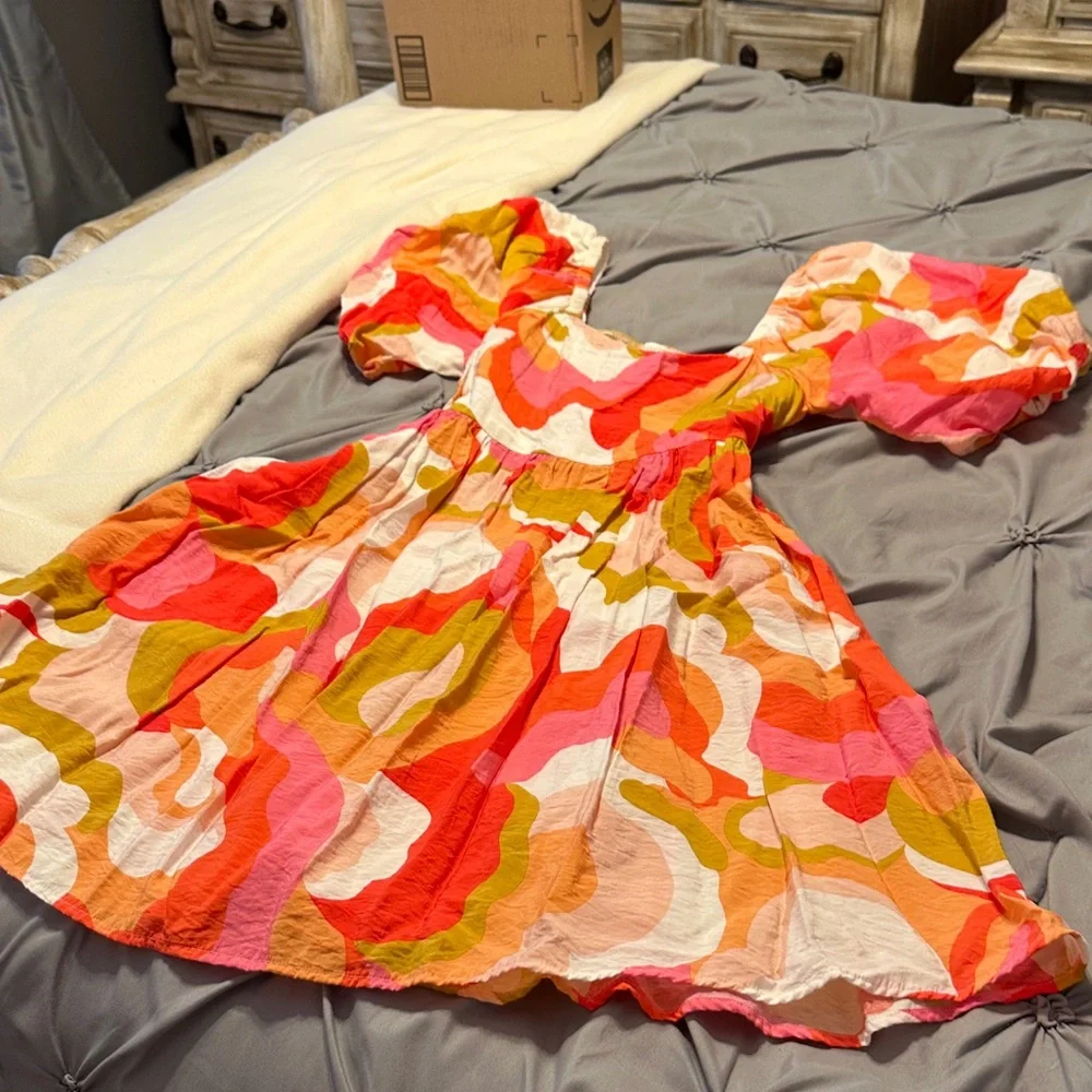 Multi-Color Puff Sleeve Sundress - Picture 1 of 6